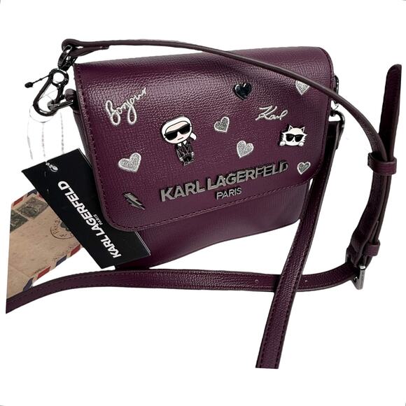 Karl Lagerfeld Vegan Leather CROSSBODY CLUTCH BAG Red Annette Cat Handbag Purse - Picture 1 of 13